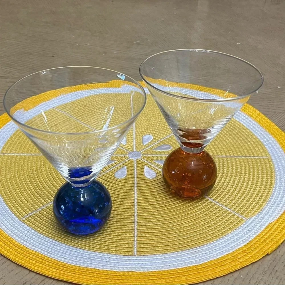 Set Of 2 Martini, Vodka Cocktail Bottom Bubble Glasses
